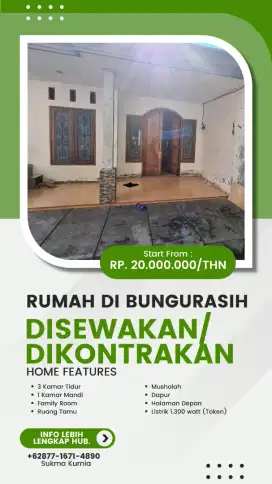 Disewakan/Dikontrakkan Rumah di Bungurasih Dalam Rt 02 Rw 03