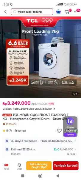 Mesin Cuci TCL tipe TWF75-10S