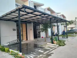 Kanopi bajaringan+ talang air terpasang cet hitam