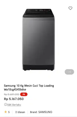 Samsung wash mach top loading 10kg