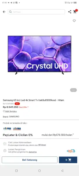 Samsung 65in smart TV Ua65u8500fkxxd