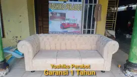 Yoshiko perabot - sofa 3 person chesterfield cream