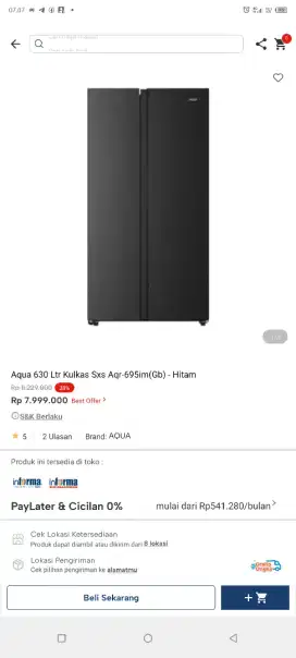 Aqua 630Ltr kulkas sxs aqr695im