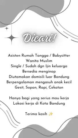 ART / Babysitter Menginap Bandung