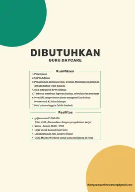 Lowongan Kerja Guru Daycare