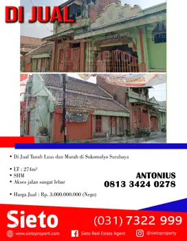 Dijual Cepat Tanah yang Luas dan Murah di Sukomulyo Surabaya