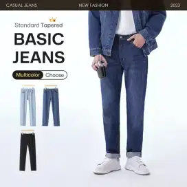 Celana Jeans DENIM Pria Dewasa Korean style Hitam, Biru Basic Jeans
