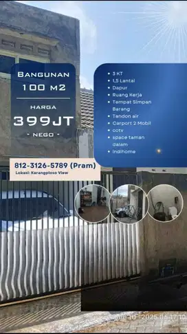 Dijual Rumah Murah Siap Huni Lokasi Karang Ploso Malang
