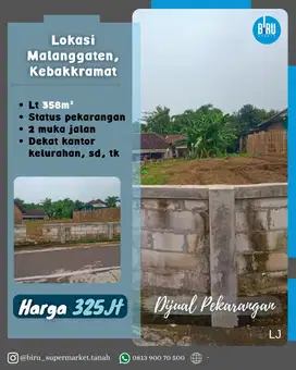 Tanah Pekarangan Dekat Kantor Kelurahan Malanggaten, Karanganyar
