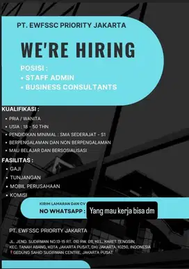 Lowongan pekerjaan marketing , staf admin dan business consultant