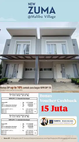 FREE SUBSIDI DP 5 % NEW ZUMA FULLY FURNISHED GADING SERPONG
