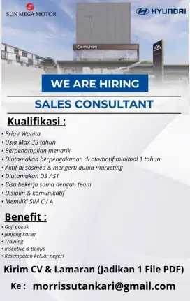 Lowongan Sales Hyundai Sun Mega Motor