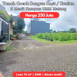 Tanah 5 Menit Kampus UMM di Merjosari Malang