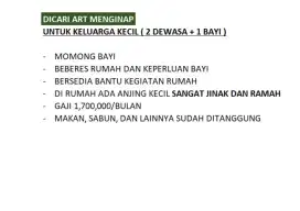 Dicari asisten rumah tangga
