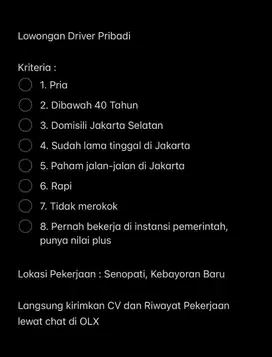 Lowongan Driver Pribadi