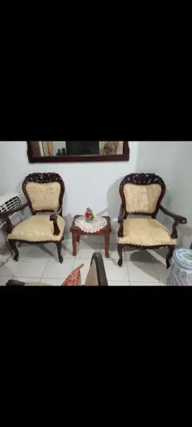 Kursi teras kayu jati lawas , jok baru ganti