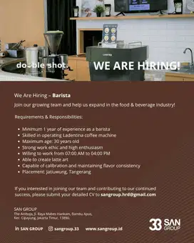 Lowongan Kerja - Barista, Cook & Server