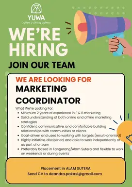 Lowongan Marketing Coordinator Cafe / Resto