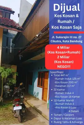 Jual kos-kosan dan rumah/kos-kosan saja daerah cikutra