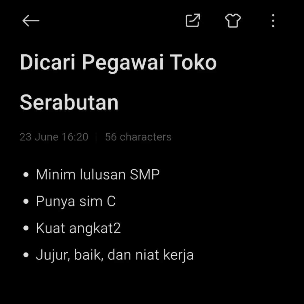 Dicari Pegawai Toko Serabutan