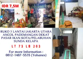 Ruko jakarta utara ancol pademangan dekat pasar ikan kota/pelabuhan