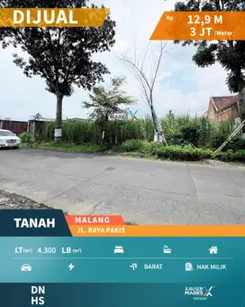 Dijual Tanah Kavling di Jalan Raya Pakis, Malang