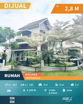 Dijual Rumah Modern 2 lantai posisi Hook di Austinville Malang