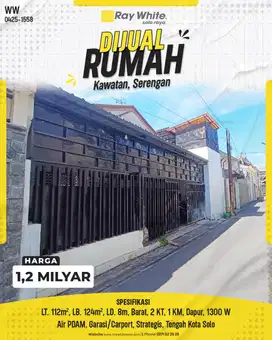 Dijual Rumah Tengah Kota di Kawatan, Serengan, Solo