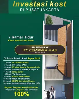 JUAL Kosan CEMPAKA MAS, KEMAYORAN, JAKPUS (7 KAMAR) Kota Jakarta Pusat