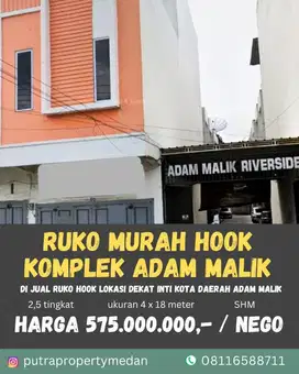 DIJUAL RUKO HOOK DALAM KOMPLEK DAERAH ADAM MALIK