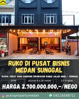 DIJUAL RUKO GANDENG DIPUSAT BISNIS MEDAN SUNGGAL