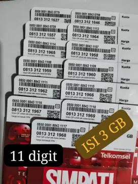 NOMOR 11 DIGIT TELKOMSEL KUOTA 3 GB BERLAKU SATU BULAN.