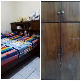 Dijual 1 Set Ranjang Jati & Lemari Jati