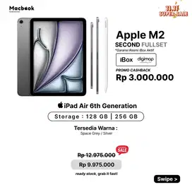 Fullset iPad Air 6th Generation Ram 256 gb Apple M2