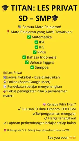Les/ Kursus Semua Mata Pelajaran (50.000/jam)