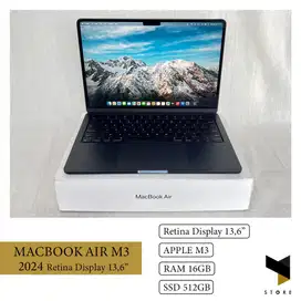 Macbook Air M3 2024 16gb ssd 512gb Garansi IBOX ON 2026 Mulus Lengkap