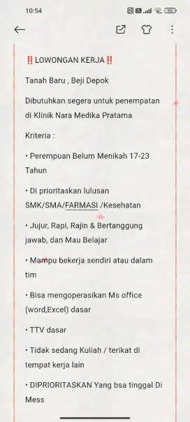 Loker Minimal Tamatan SMK kesehatan