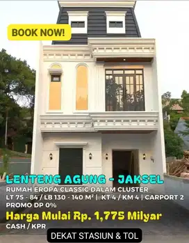 RUMAH BARU 3 LT ELEGAN CLUSTER STRATEGIS DKAT STASIUN DI LENTENG AGUNG