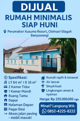 DIJUAL RUMAH MINIMALIS SIAP HUNI