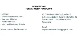 LOWONGAN TEKNISI MESIN FOTOCOPY