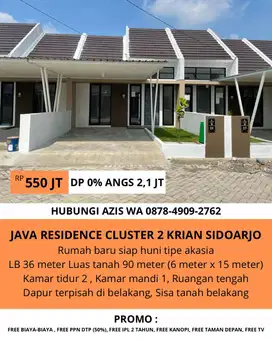 Rumah siap huni Java residence 2 Krian sidoarjo ukuran 6X15