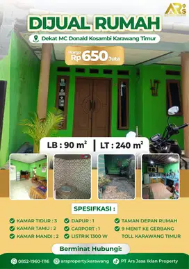 Dijual Rumah Luas Tanah 240 m² di Karawang Timur