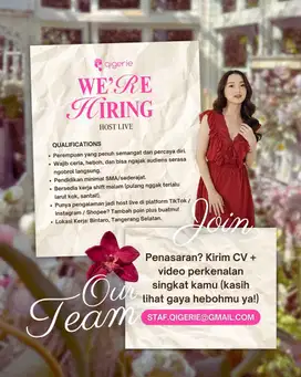 Dicari host live perempuan ( shift malam )
