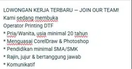 Operator Printing DTF