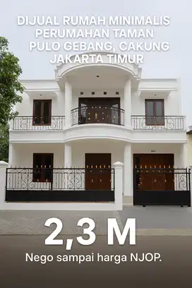 Rumah Harga NJOP Jual BU Taman Pulo Gebang Cakung SHM 2,3 M