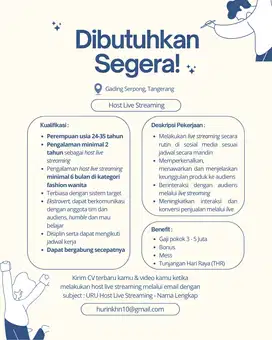 DIBUTUHKAN CEPAT HOST LIVE STREAMING