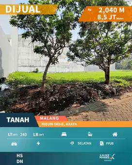Dijual Tanah Dalam Cluster Favorite Nieuw Indie araya, Malang