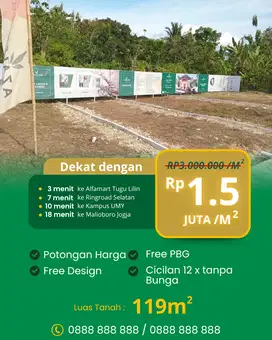 Tanah Bantul Jogja 100m ke Jl Utama Dekat Alma Ata