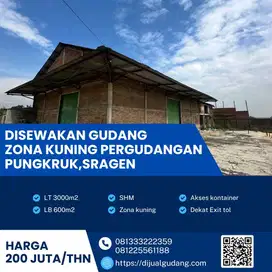 Sewa gudang strategis lokasi Sragen luas 3000m aset langka