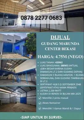 jual tanah gudang bangunan kantor siap pakai strategis marunda bekasi